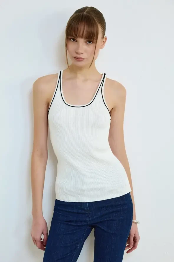 Biye Detailed Knit Tank Top - White - Gusto