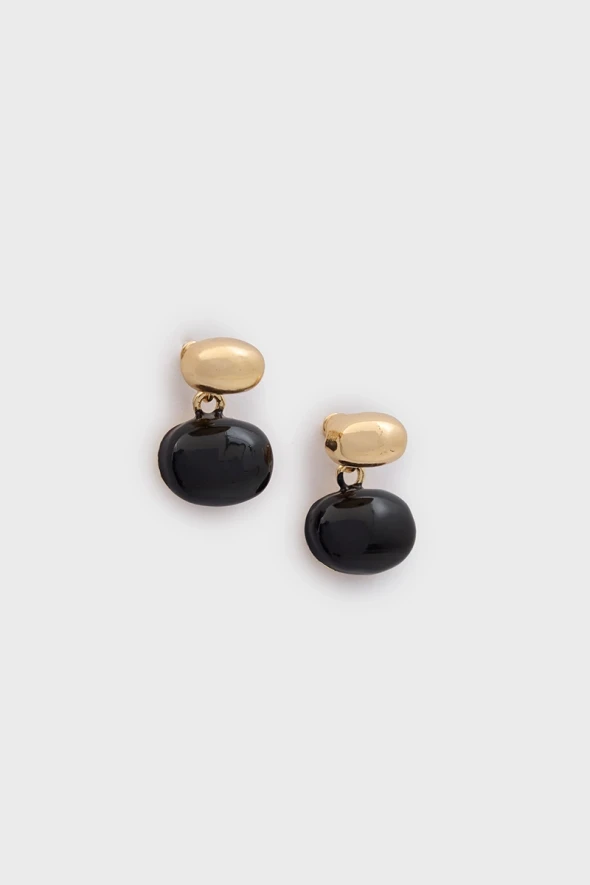 Black Stone Design Earrings - Black - 3