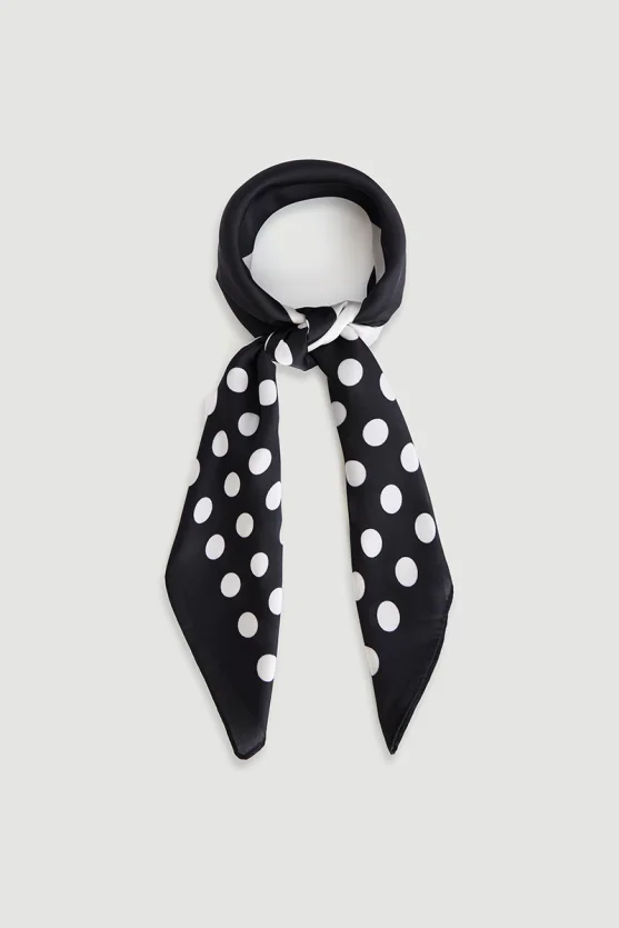 Black White Polka Dot Scarf Black - 2