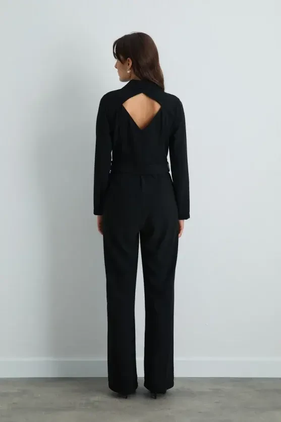Blazer-Collar Crepe Jumpsuit - Black - 10
