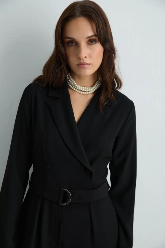 Blazer Collar Crepe Jumpsuit Black - 5