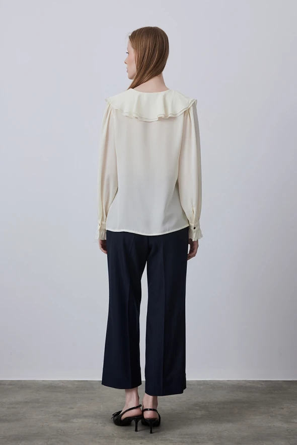 Blouse with Collar Flounce - Ecru - 7