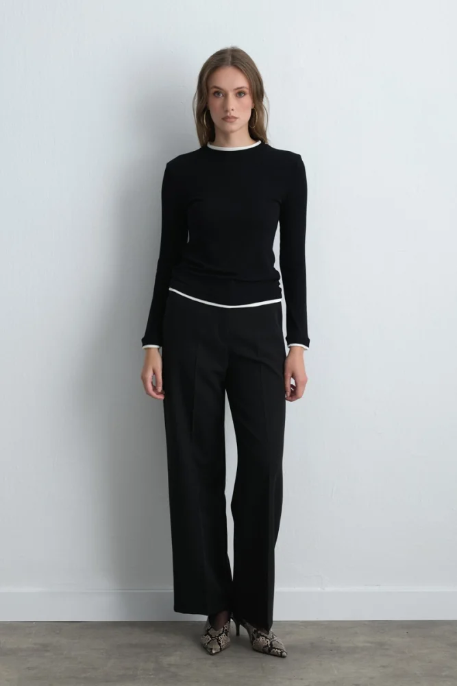 Blouse with Contrast Detail Black Black