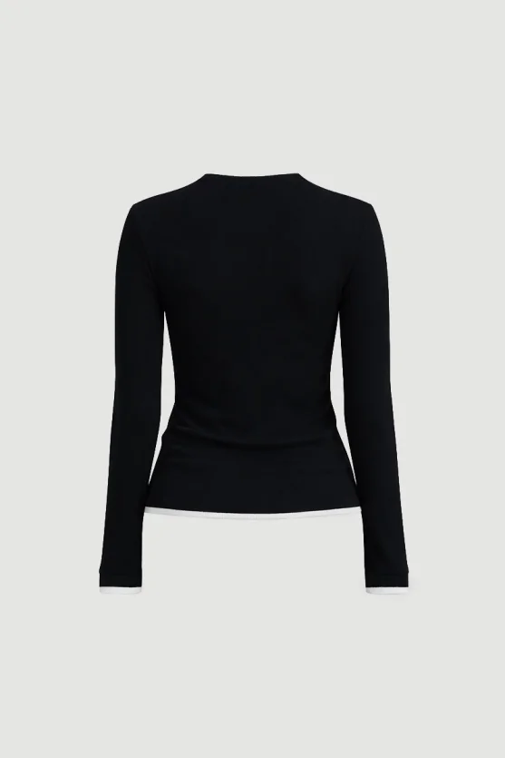 Blouse with Contrast Detail Black - Gusto