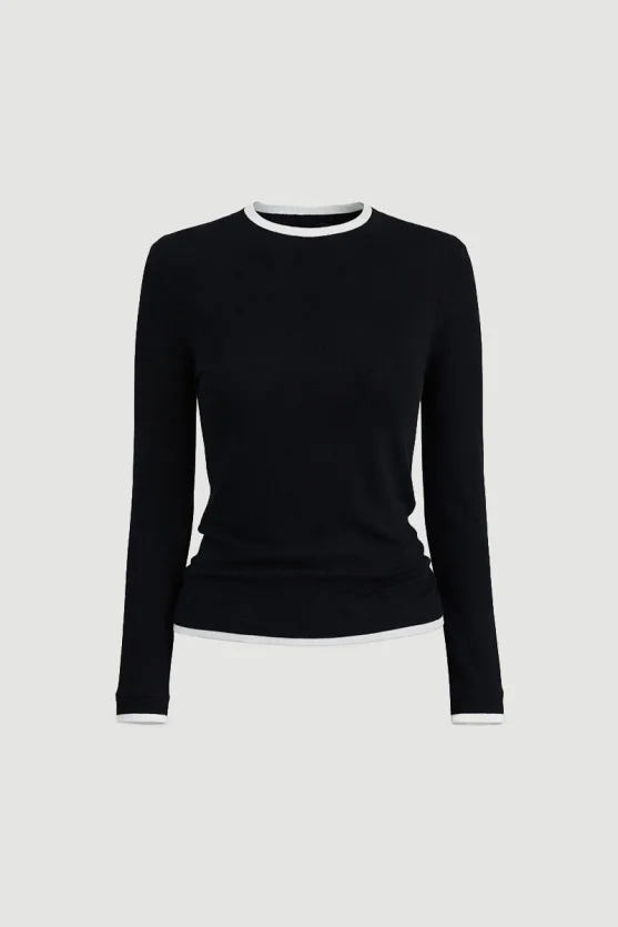 Blouse with Contrast Detail Black - 5