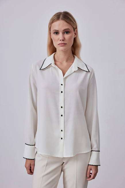 Blouse with Embroidered Collar - Ecru Ecru