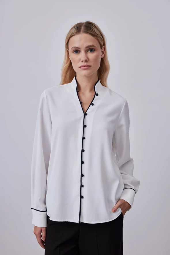 Blouse with Piping - Ecru - 1