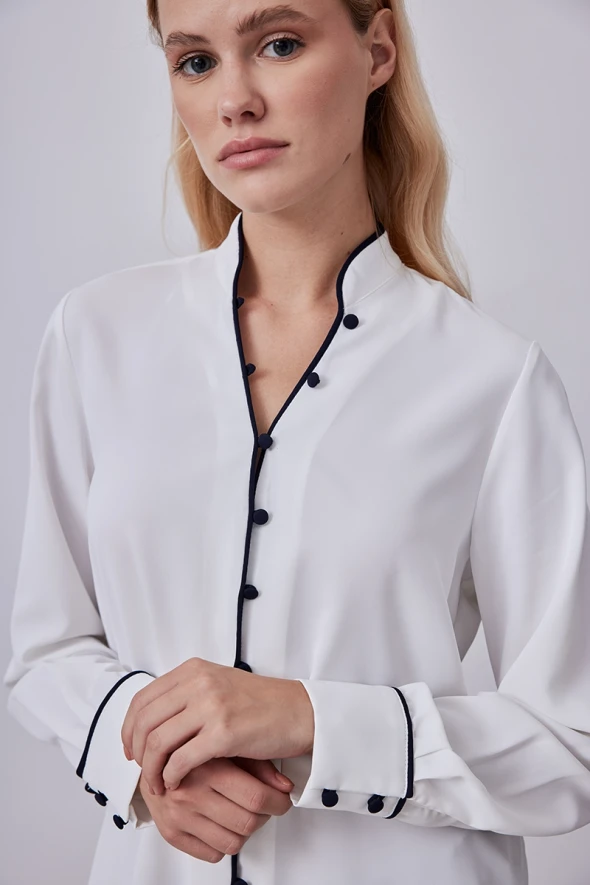 Blouse with Piping - Ecru - 3