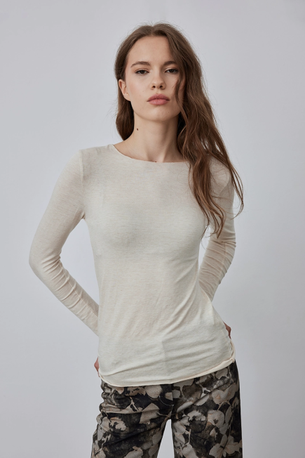 Boat Neck Cashmere Blouse - Beige Beige