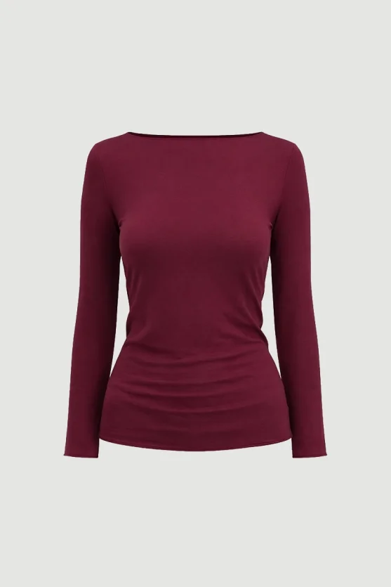 Boat Neck Cashmere Blouse Burgundy - Gusto