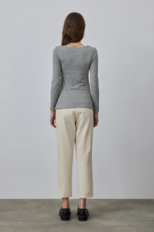 Boat Neck Cashmere Blouse - Grey - 4