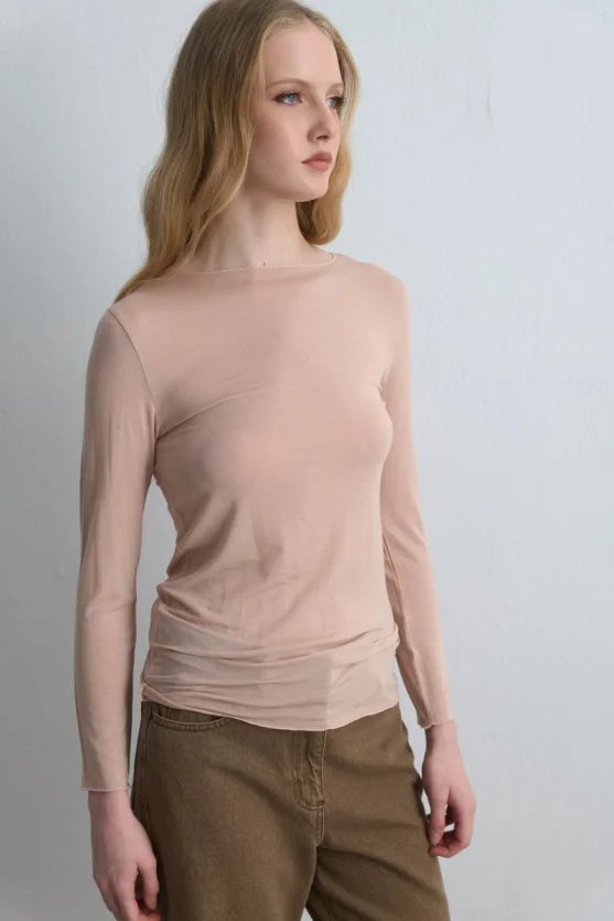 Boat Neck Cashmere Blouse Powder Pink - 4