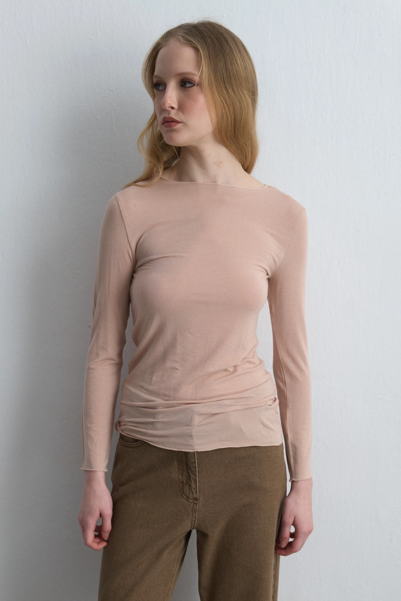 Boat Neck Cashmere Blouse Powder Pink