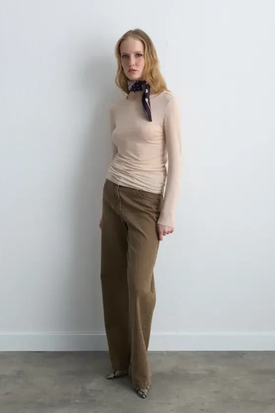 Boat Neck Cashmere Shimmer Blouse - Ecru - 3