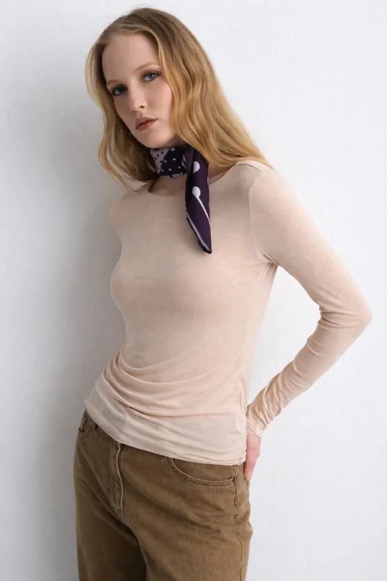 Boat Neck Cashmere Shimmer Blouse - Ecru - Gusto