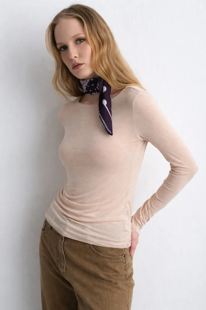 Boat Neck Cashmere Shimmer Blouse Ecru