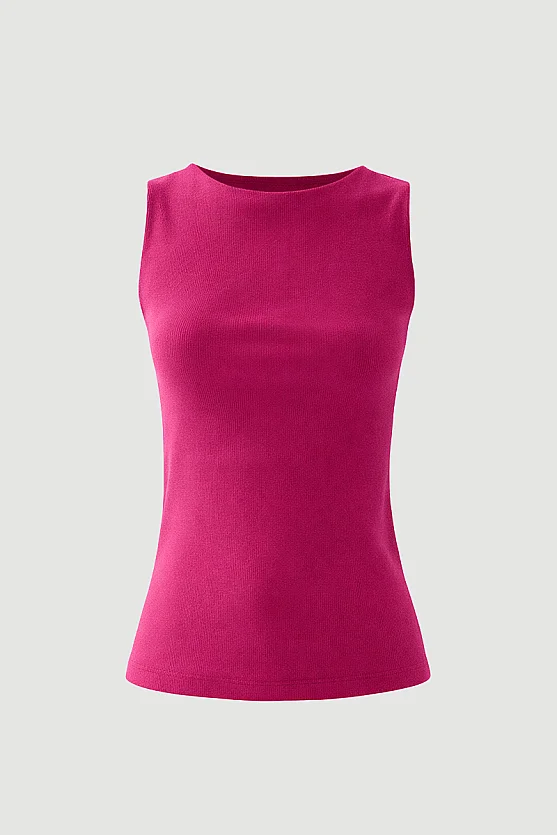 Boat Neck Cotton Tank Blouse - Fuchsia - 6