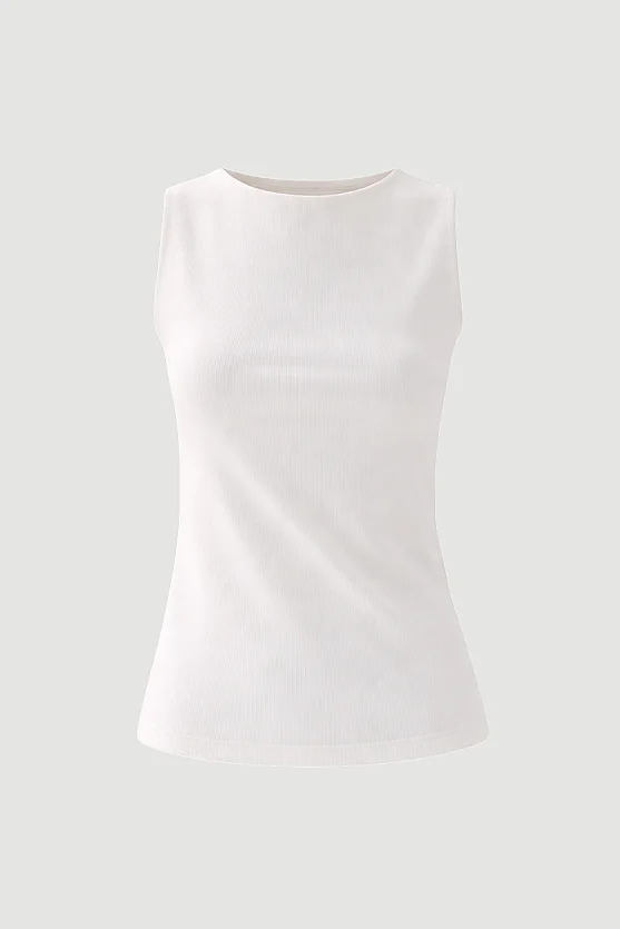 Boat Neck Cotton Tank Blouse - White - Gusto