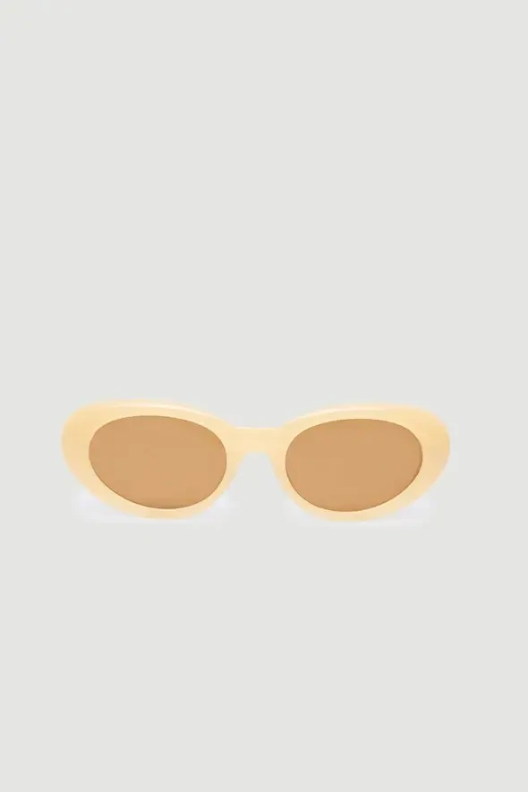 Bone Framed Oval Sunglasses - Beige - 1