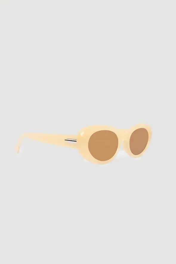 Bone Framed Oval Sunglasses - Beige - 2