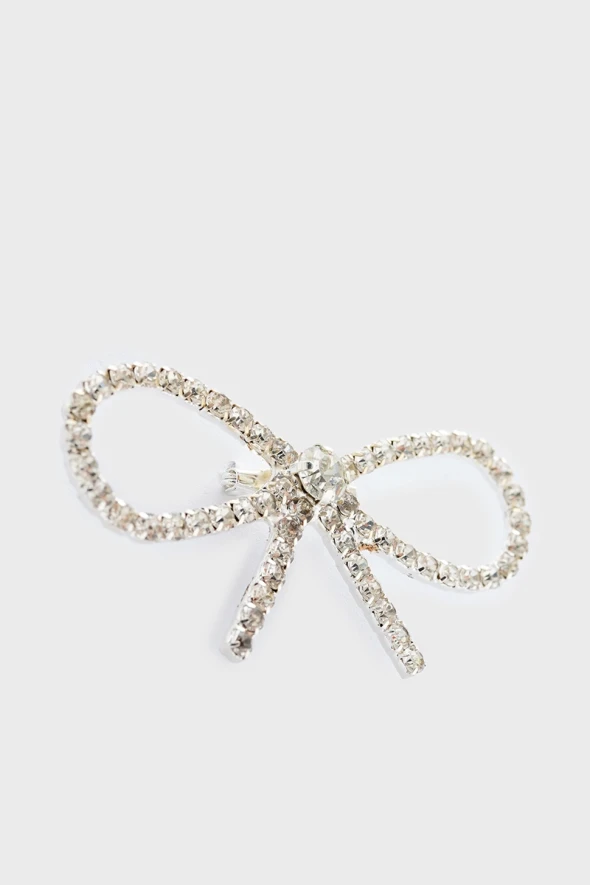 Bow Brooch with Stone Detail - Silver - 2