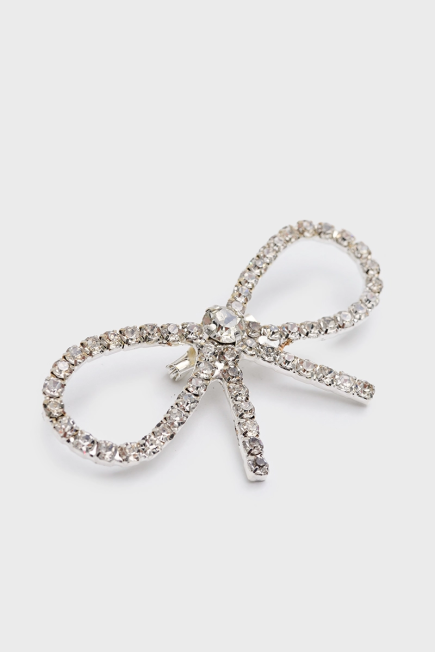 Bow Brooch with Stone Detail - Silver Silver