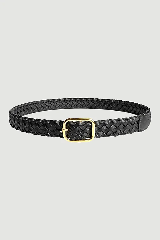 Braided Belt with Square Buckle - Black - 1