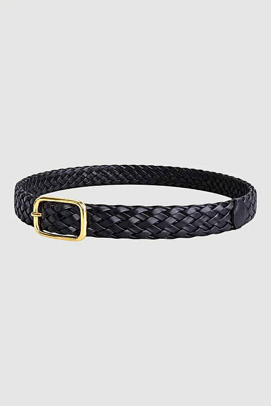 Braided Belt with Square Buckle - Black - Gusto