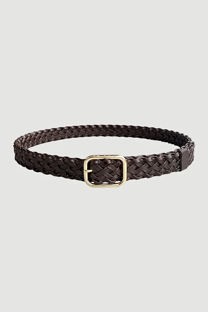 Braided Belt with Square Buckle - Brown