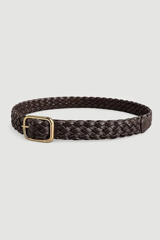 Braided Belt with Square Buckle - Brown - Gusto