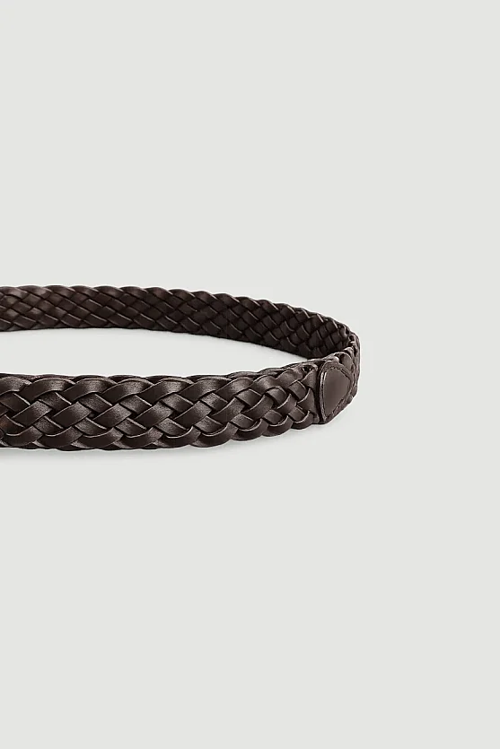 Braided Belt with Square Buckle - Brown - Gusto