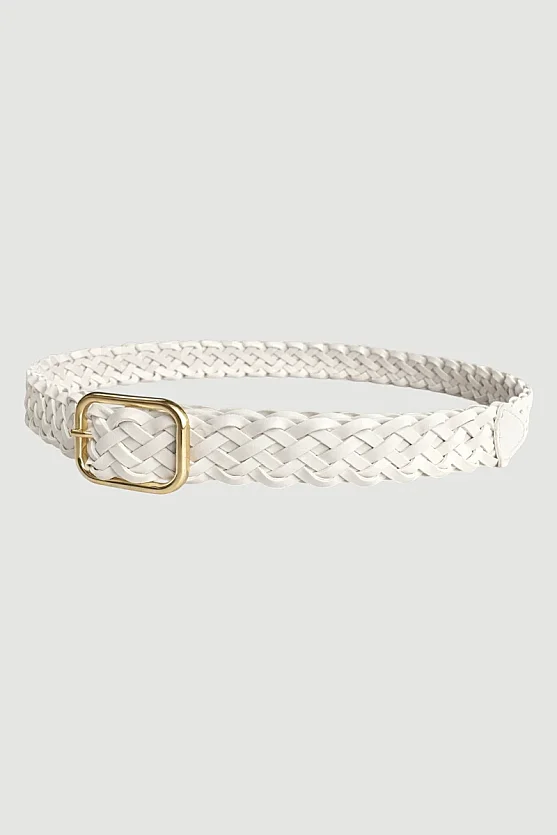 Braided Belt with Square Buckle - Ecru - 2