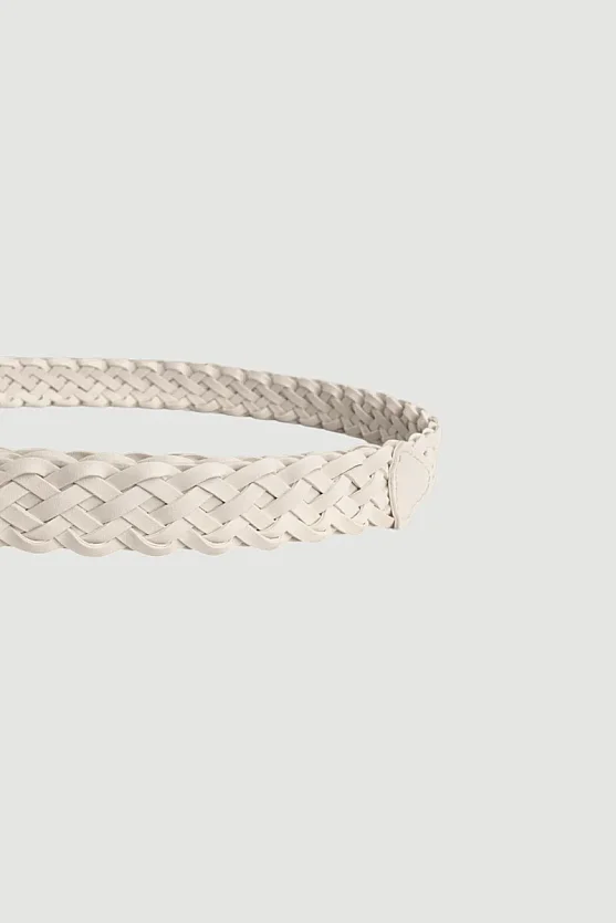 Braided Belt with Square Buckle - Ecru - Gusto