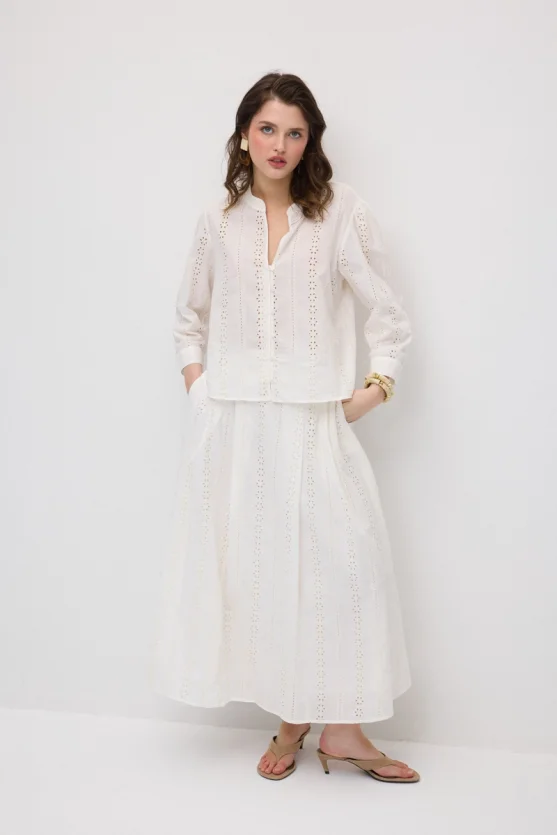 Broderie Cotton Shirt - White - 3