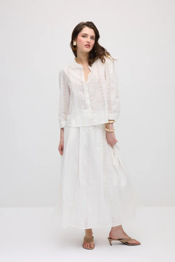 Broderie Cotton Shirt - White - 5