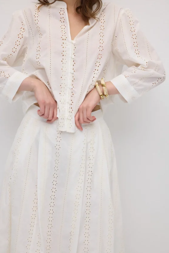 Broderie Cotton Shirt - White - 4