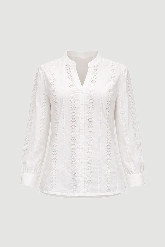 Broderie Cotton Shirt - White - 7