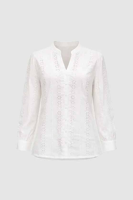 Broderie Cotton Shirt - White - Gusto