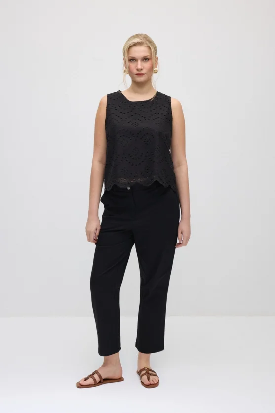 Broderie Cotton Tank Blouse - Black - Gusto