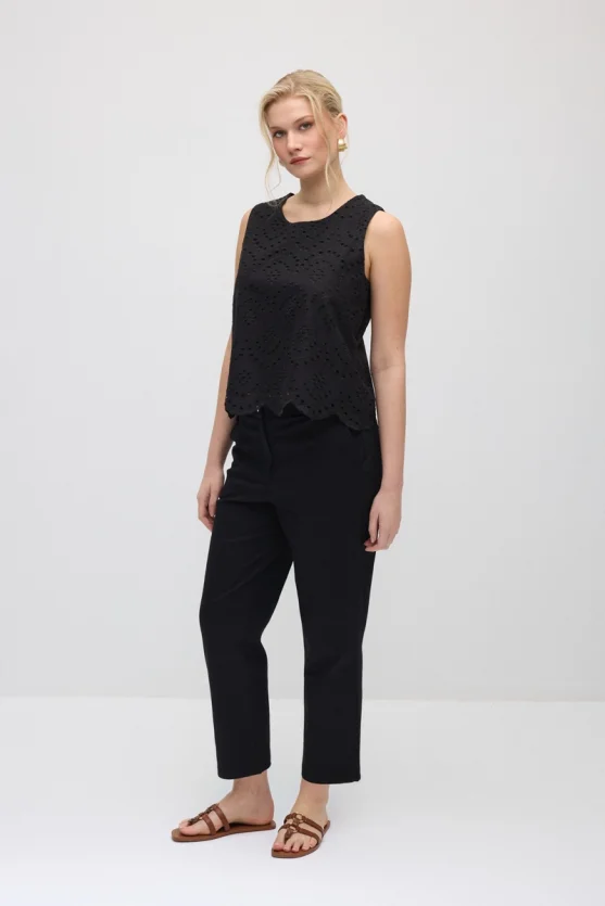 Broderie Cotton Tank Blouse - Black - 3