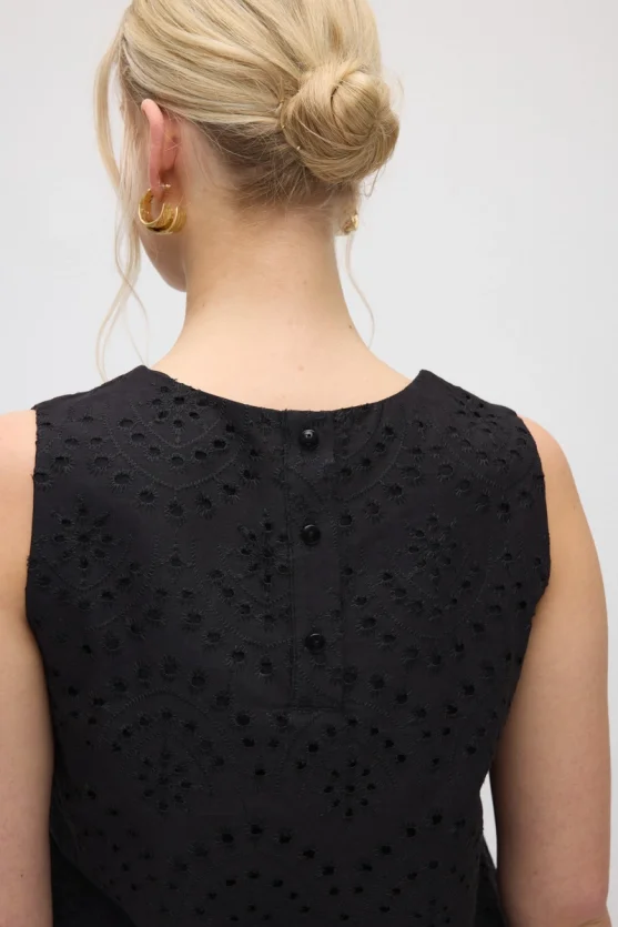 Broderie Cotton Tank Blouse - Black - Gusto