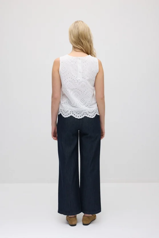 Broderie Cotton Tank Blouse - White - Gusto