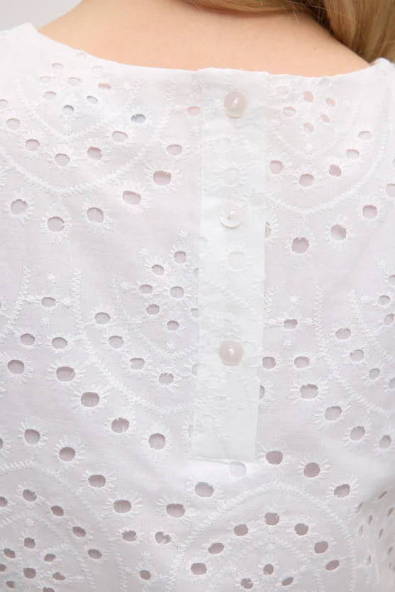 Broderie Cotton Tank Blouse - White - Gusto