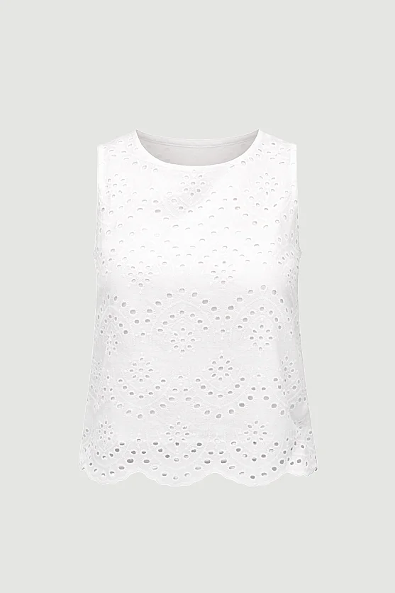 Broderie Cotton Tank Blouse - White - 5