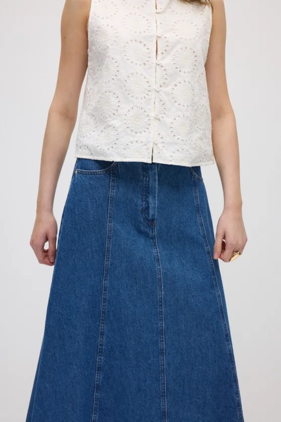 Broderie Cotton Vest - White - 4