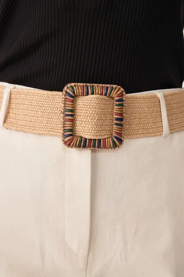 Buckle Colored Straw Belt - Natural - 2