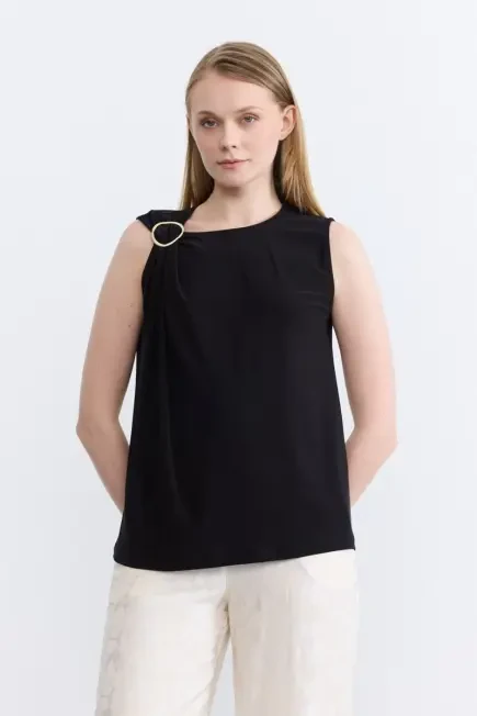 Buckle Detail Jersey Blouse - Black Black