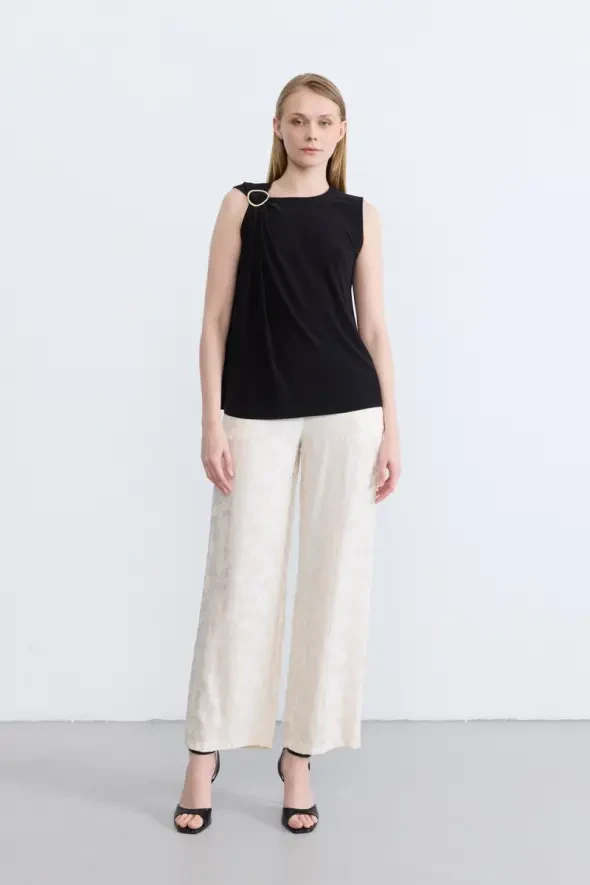 Buckle Detail Jersey Blouse - Black - 2