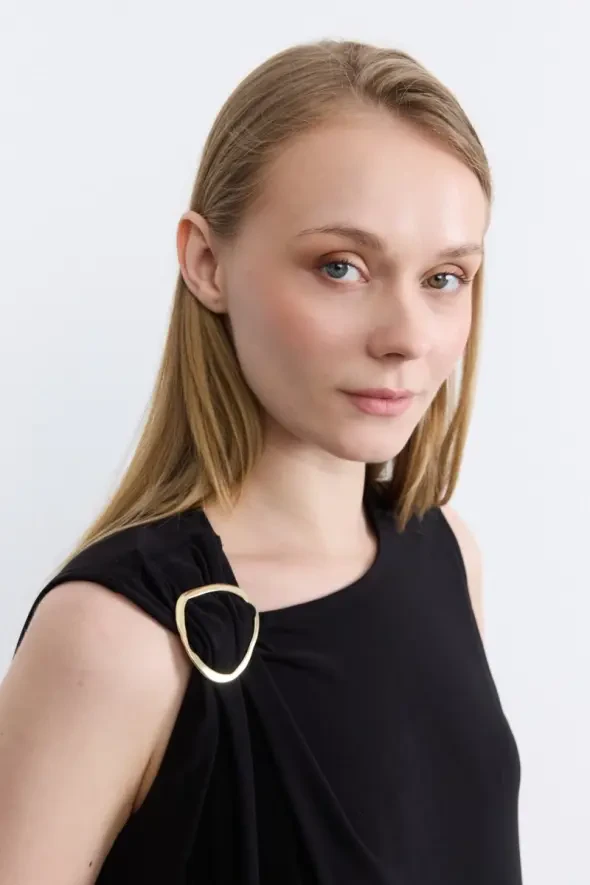 Buckle Detail Jersey Blouse - Black - 3