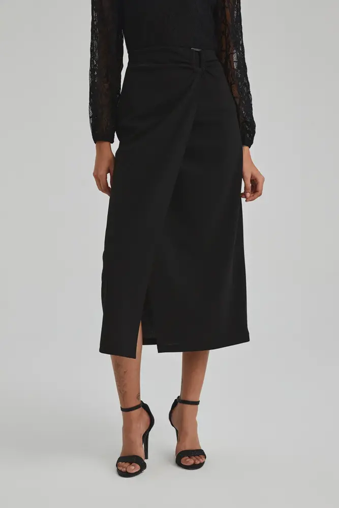 Buckle Long Skirt - Black Black